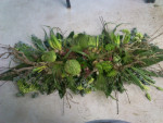 rouwbloemstuk met savooie kool en voorjaarsbloemen