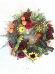 rouwkrans herfsttinten gegroepeerd